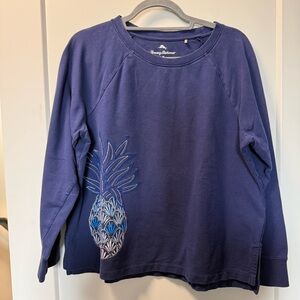 Tommy Bahama Women's Lightweight Pullover Sweatshirt Embroidered Pineapple‎ Navy